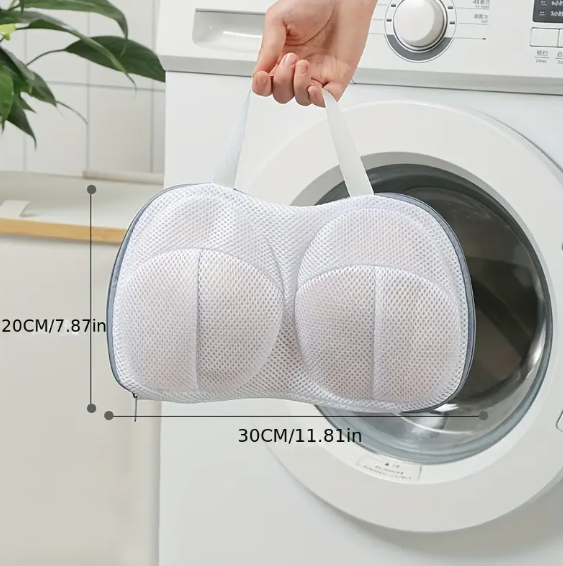 White mesh lingerie wash bags designed with a sturdy structure to protect padded and underwire bras during machine washing.