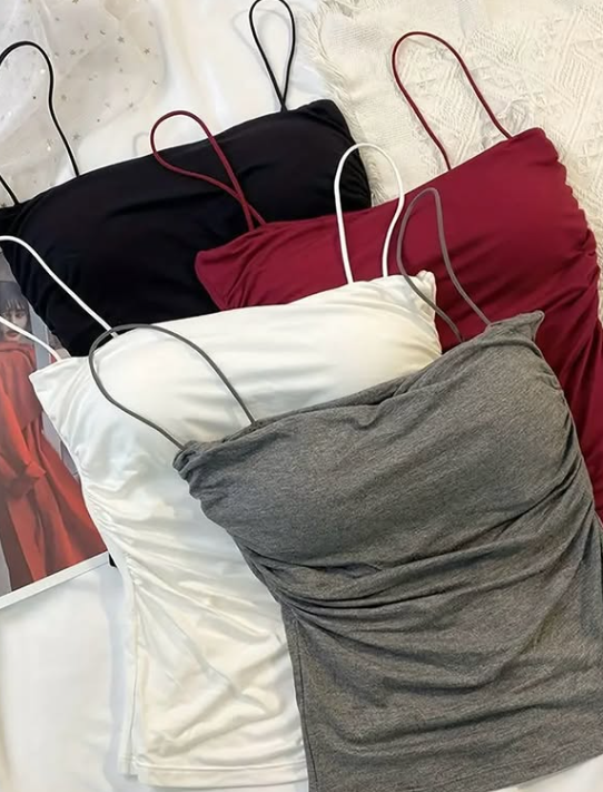 Chic Camisole | Solid Color Padded Camisole with Ruched Waist Design