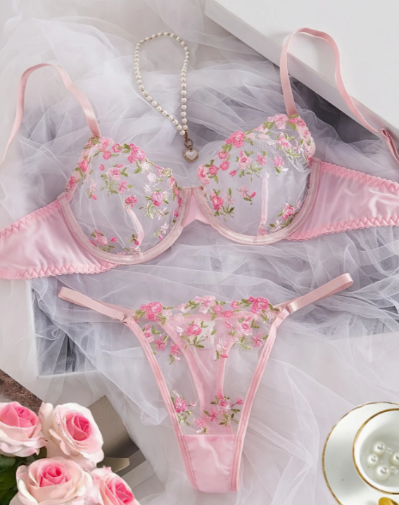 Floral embroidered bra and panties set from Bridal Lingerie Collection from The Seventh Muse