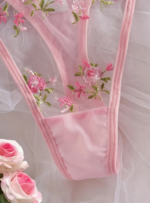 Close up of Pink Floral Embroidered Panties By The Seventh Muse