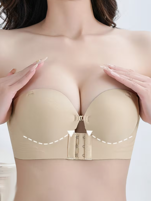 Front Closure Push-Up Bra – Wireless, Backless & Seam-Free Fit Beige
