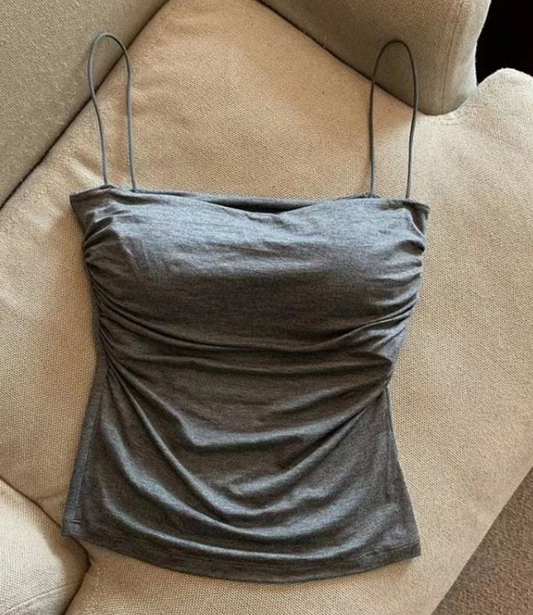 Chic Camisole | Solid Color Padded Camisole with Ruched Waist Design