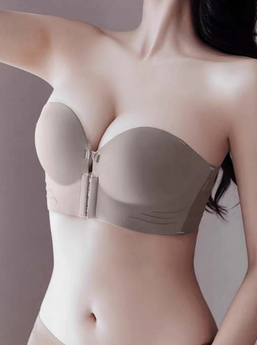 Brown strapless front closure push up bra from The Seventh Muse