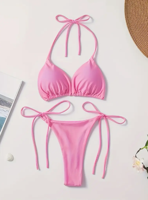 Sunset Silhouettes Solid Color Halter Neck two-piece bikini set