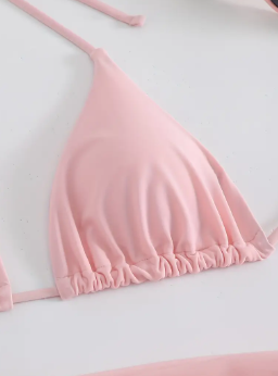 Pastel Pink 3-Piece Bikini Set for Women | Halter Tie Triangle Top, Backless Bikini with Cover-Up | High Stretch Swimwear