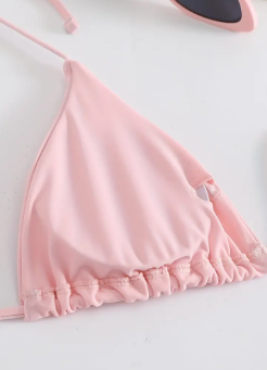 Pastel Pink 3-Piece Bikini Set for Women | Halter Tie Triangle Top, Backless Bikini with Cover-Up | High Stretch Swimwear