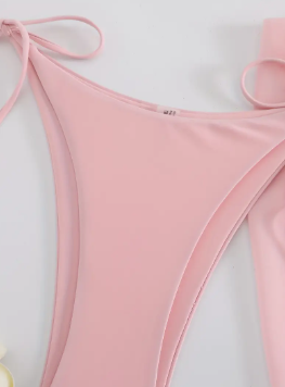 Pastel Pink 3-Piece Bikini Set for Women | Halter Tie Triangle Top, Backless Bikini with Cover-Up | High Stretch Swimwear