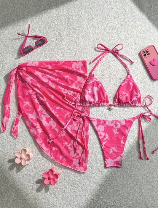 Pink Tropicana Bikini & Sarong Set