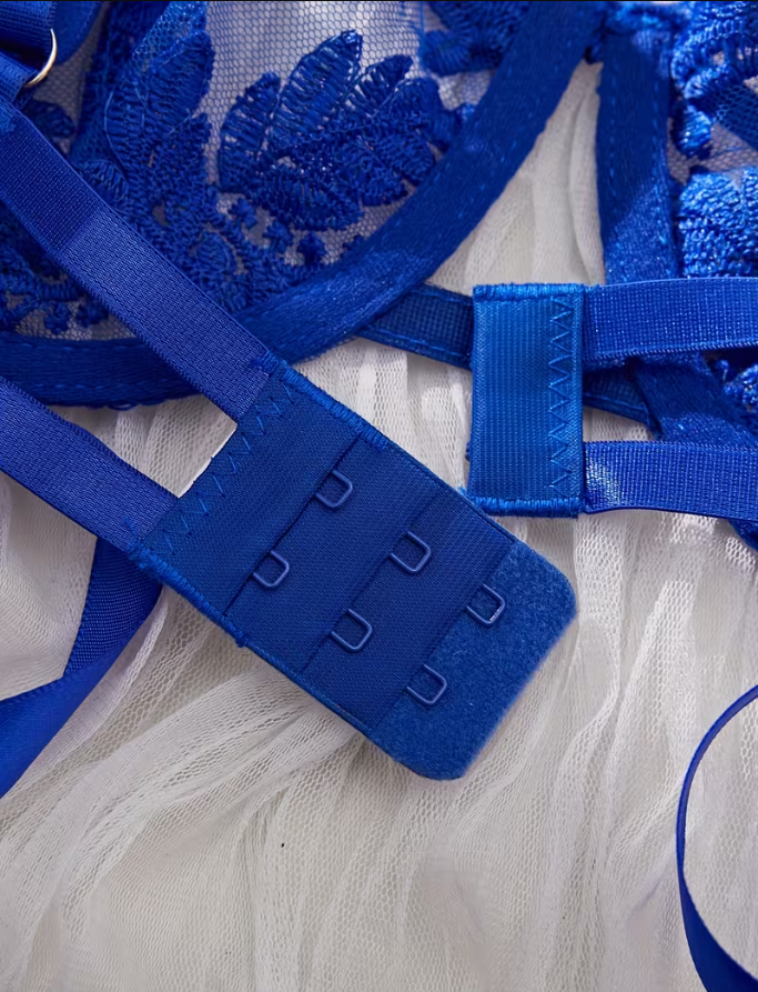 Royal Blue Embroidered Lace Lingerie Set