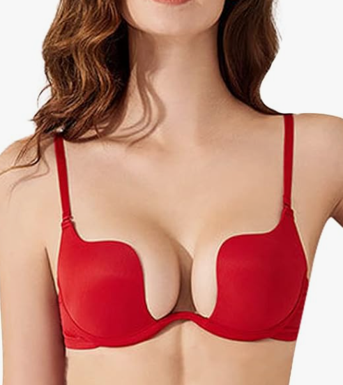Radiant Rouge U-Plunge Bra – Elegant Underwire Support with Backless Cross-Strap Design
