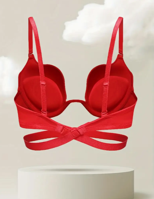 Radiant Rouge U-Plunge Bra – Elegant Underwire Support with Backless Cross-Strap Design