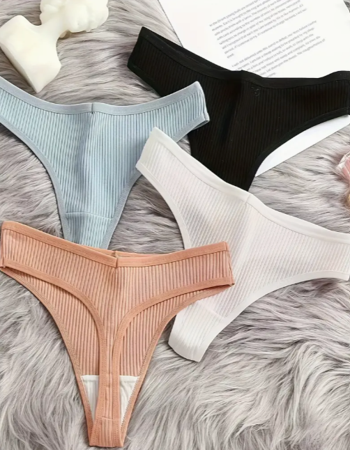 4-Pack Elegant V-Line Cotton Thong Panties – Breathable & Stylish Everyday Essentials