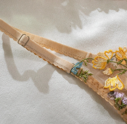 Midnight Whisper Floral Embroidered Lingerie Set – Sheer Mesh Beige