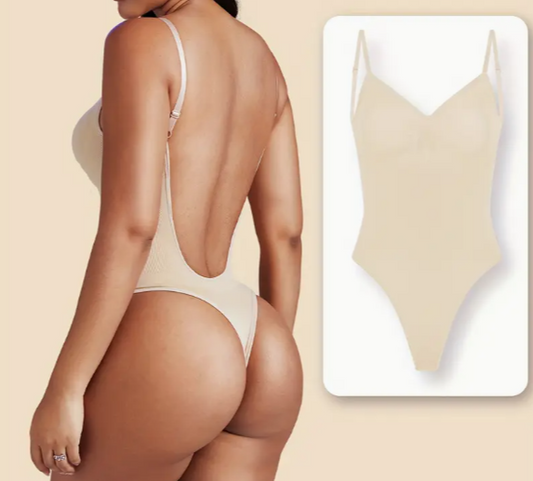 Backless Bodysuit for Women – Light Support, Seamless Fit, Solid Color