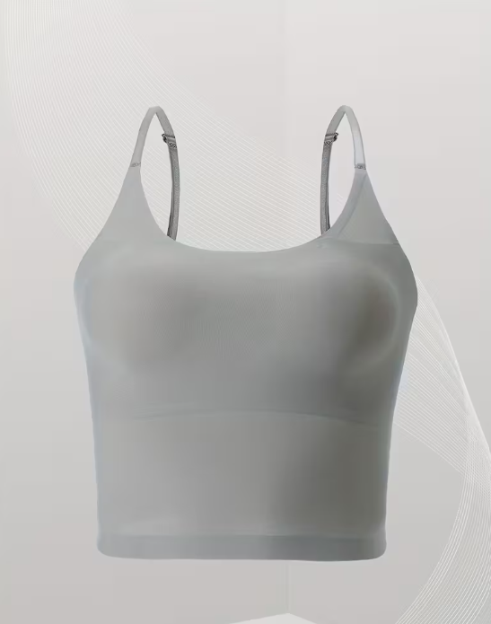 Gray sports bra/tank top/ camisole on a light gray background