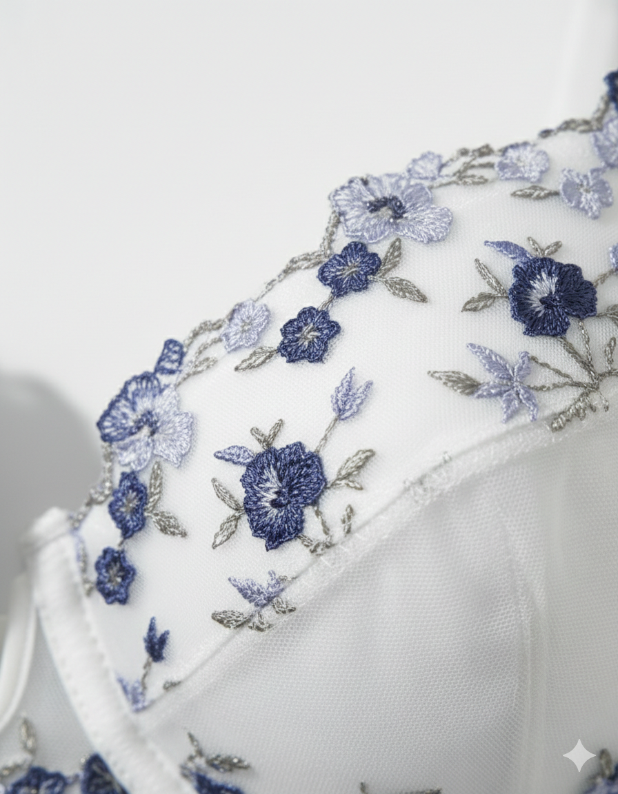 Melodia Embroidered White Underwire Lingerie Set