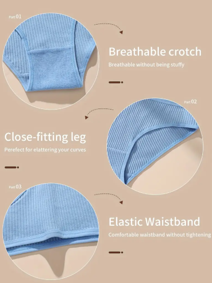 5-Pack Solid Ribbed Low Waist Briefs for Women – Soft, Comfortable Cotton Blend Underwear