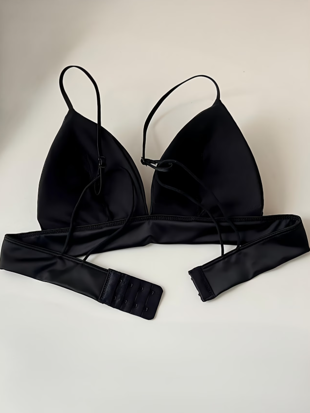 Satin French Triangle Wireless Bra - Black