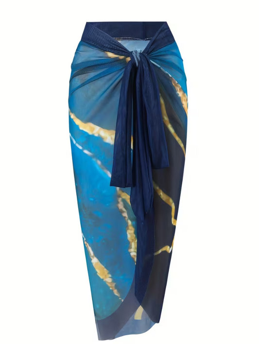 Hot Marble Pattern Monokini with Sarong Skirt