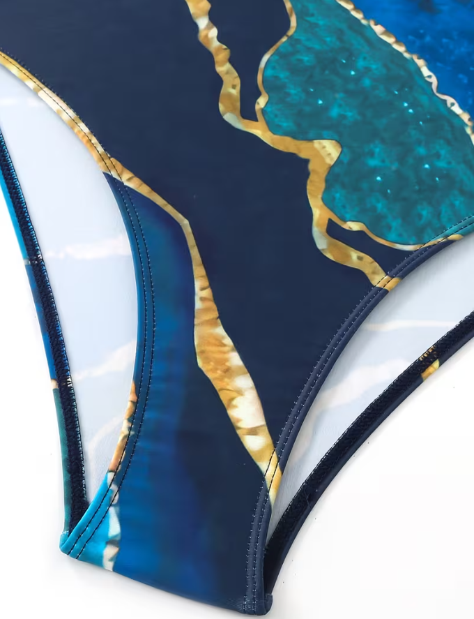 Hot Marble Pattern Monokini with Sarong Skirt