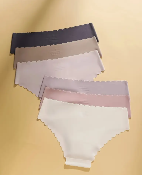6 pcs-Pack Seamless Mid-Rise Panties with Lettuce Trim – Soft, Stretchy Briefs for Daily Comfort