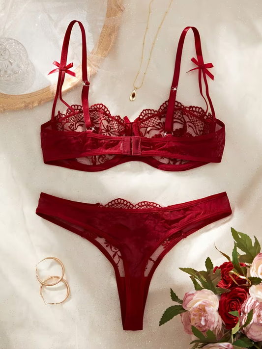 Burgundy Romance Embroidered Lingerie Set