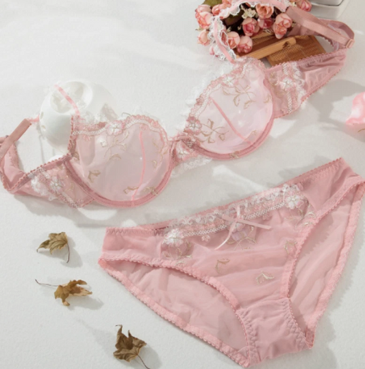 Muse in Bloom – Pink Mesh Lace Lingerie Set