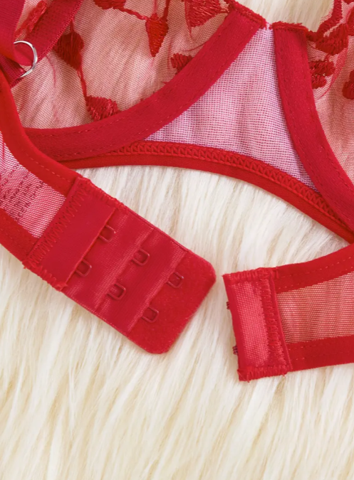 Midnight Desire Lingerie Set – Ultra-Thin Bra & Panties, Semi-Sheer Intimates with Heart Details