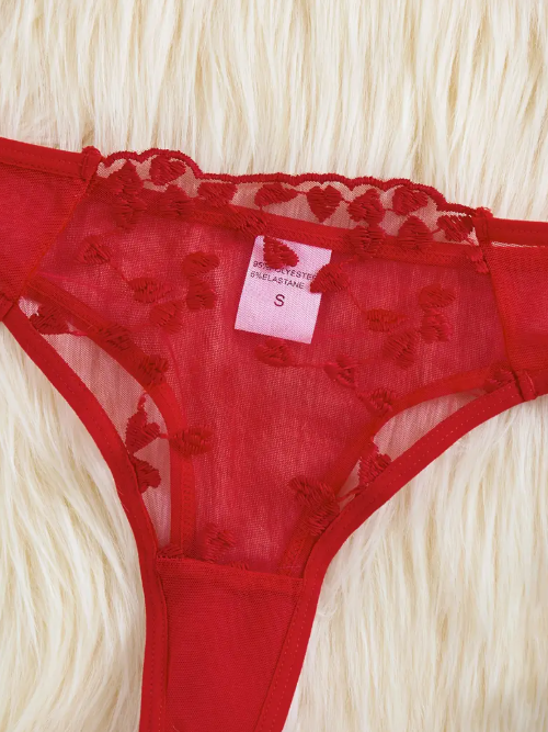 Midnight Desire Lingerie Set – Ultra-Thin Bra & Panties, Semi-Sheer Intimates with Heart Details