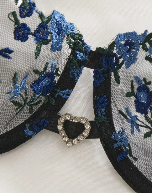 The Blush Spell Lingerie Set with heart detail – Black Blue