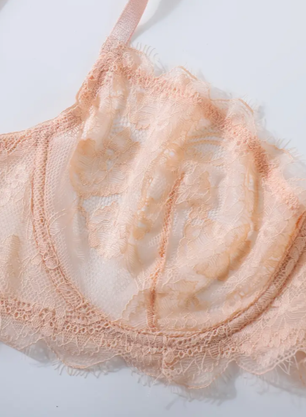 Peach lace bra by The Seventh Muse on a white background