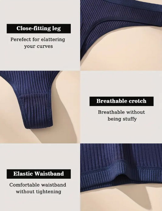 5 pcs-Pack Sexy Cotton Thongs for Women - Low Rise T-Back V-String Panties, Seamless Ribbed Knit Underwear