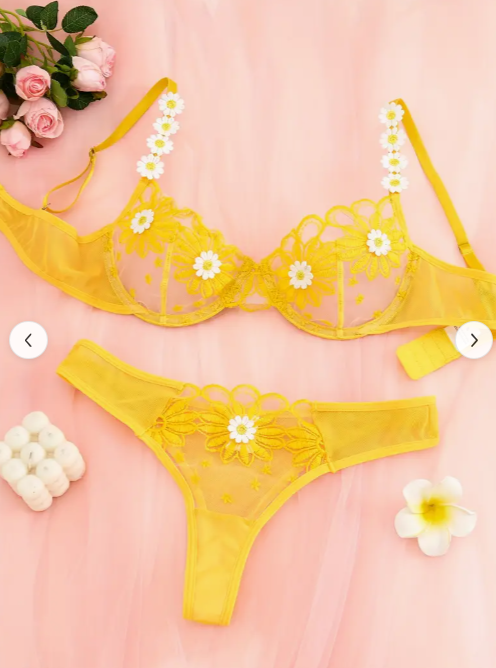 Sunshine Daisy Embroidered Lingerie Set | Sexy Floral Intimates