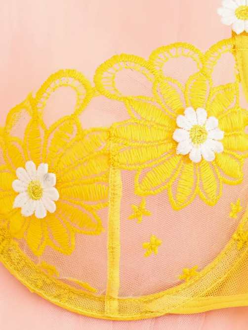 Sunshine Daisy Embroidered Lingerie Set | Sexy Floral Intimates