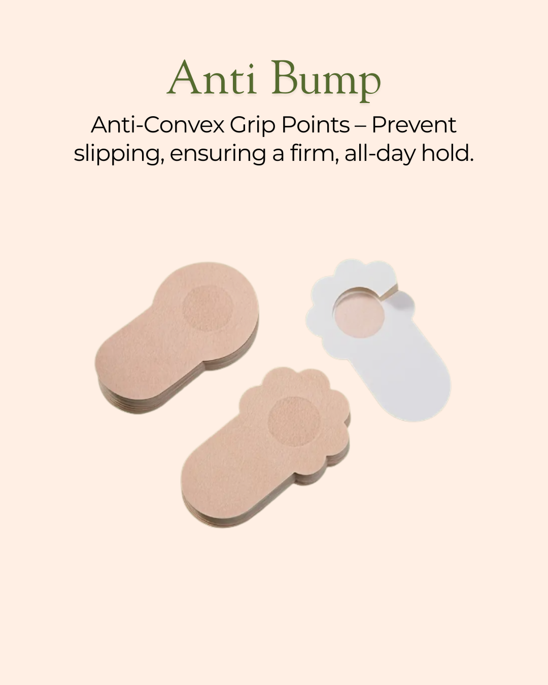 Adhesive, skin-colored, strapless breast lift tape for backless and low-cut clothing.