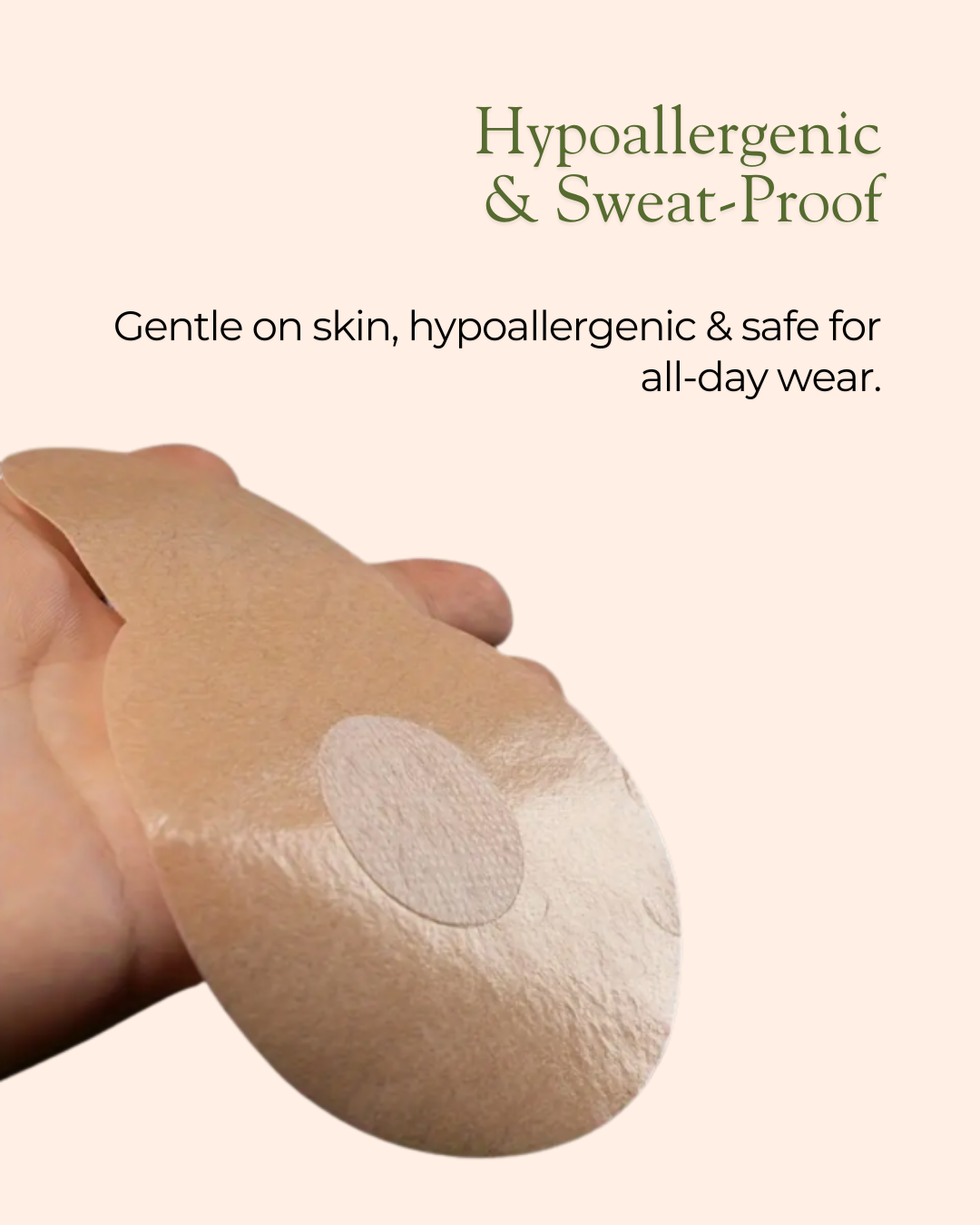 Adhesive, skin-colored, strapless breast lift tape for backless and low-cut clothing.