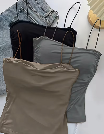 Chic Camisole | Solid Color Padded Camisole with Ruched Waist Design