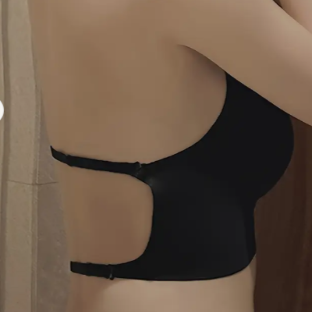 Backless wireless push-up sports bra with removable padding and breathable stretch fabric by The Seventh Muse