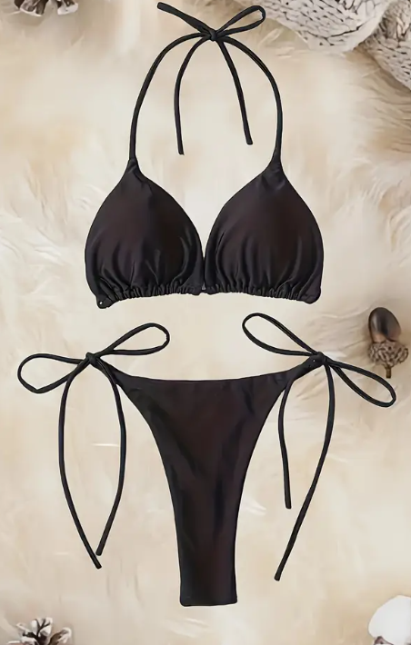 Sunset Silhouettes Solid Color Halter Neck One-Piece Swimsuit