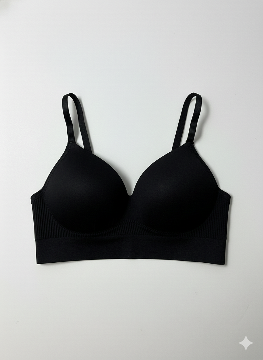 Black bra on a light gray background