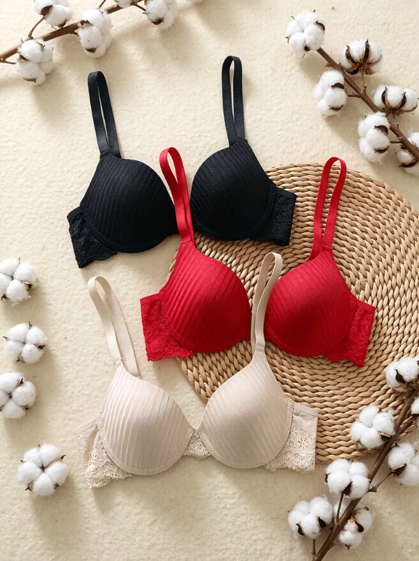 Amora Cotton Ribbed Lace Push-Up Bra
