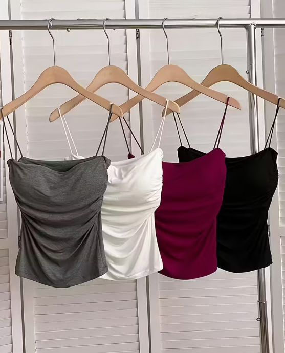Chic Camisole | Solid Color Padded Camisole with Ruched Waist Design
