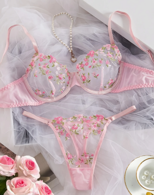 Floral embroidered bra and panties set from Bridal Lingerie Collection from The Seventh Muse