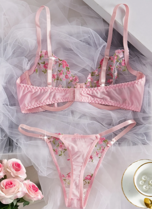 Pink floral lingerie set by The Seventh Muse