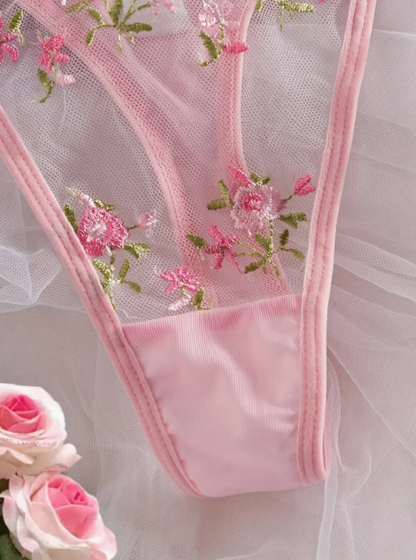 Close up of Pink Floral Embroidered Panties By The Seventh Muse