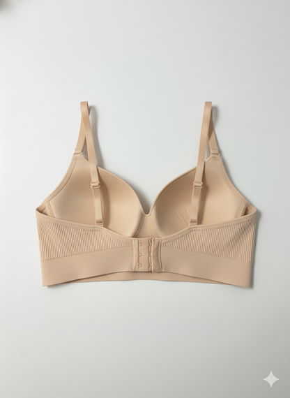 Beige bra on a light gray background