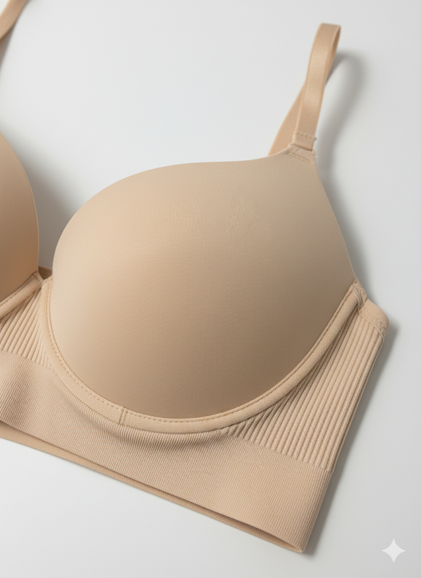 Beige bra on a white background