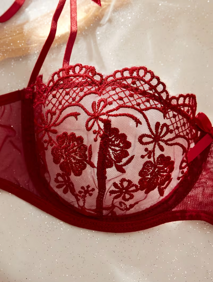 Burgundy Romance Embroidered Lingerie Set
