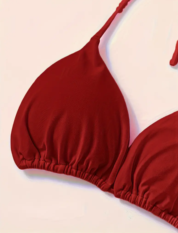 Sunset Silhouettes Solid Color Halter Neck One-Piece Swimsuit