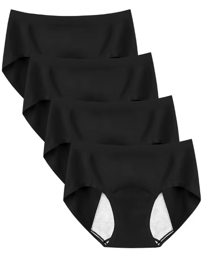 Set of black high-waisted period underwear with mesh panels by The Seventh Muse